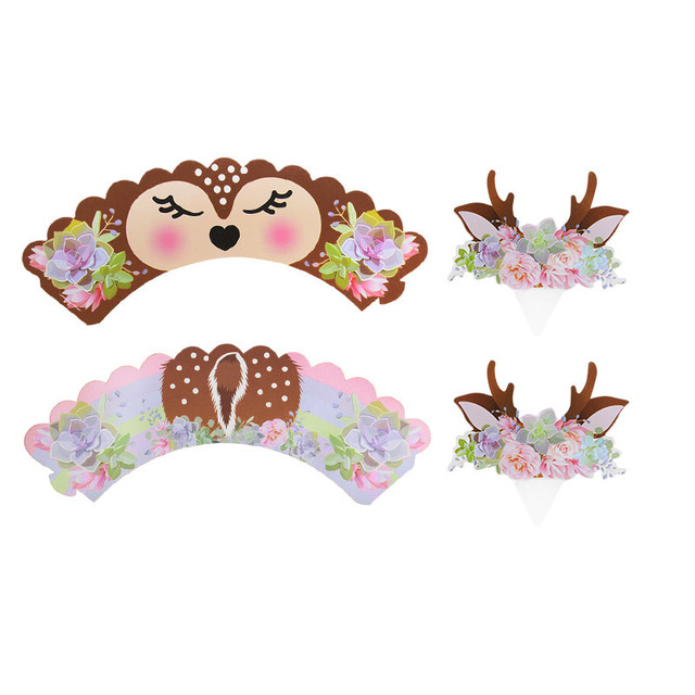 Kreatywna dekoracja na wierzch tortu 2022 - Cute Cartoon Deer Elk Cupcake Wrapper Baby Shower Christmas Party - Wianko - 13