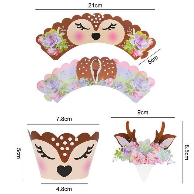 Kreatywna dekoracja na wierzch tortu 2022 - Cute Cartoon Deer Elk Cupcake Wrapper Baby Shower Christmas Party - Wianko - 6