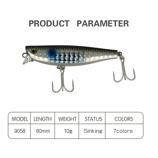 Przynęta dla Sea Bass P-CE 60S 60mm 10g - tonący ołówek Jerkbait Slalom Action Bait 9058 - Wianko - 3