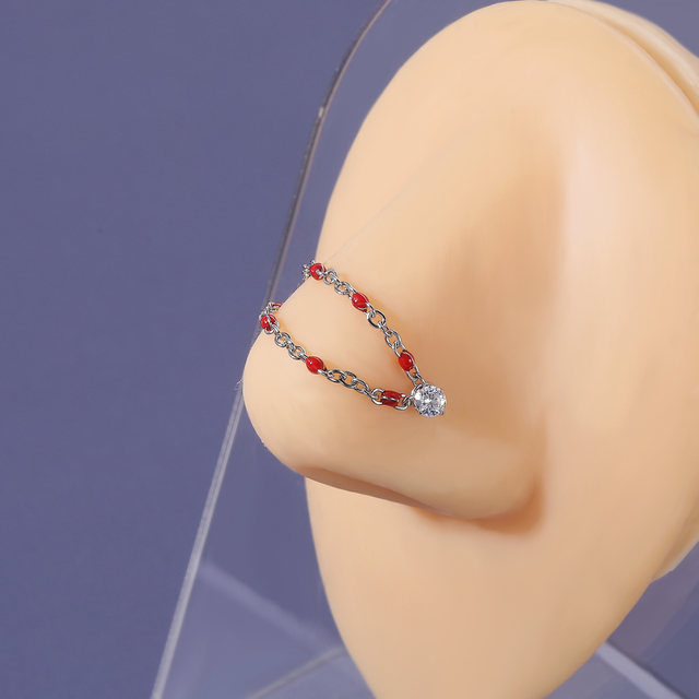 Łańcuch nosowy AOEDEJ z perłą i podwójnym pierścieniem ze stali nierdzewnej - Wianko - 31