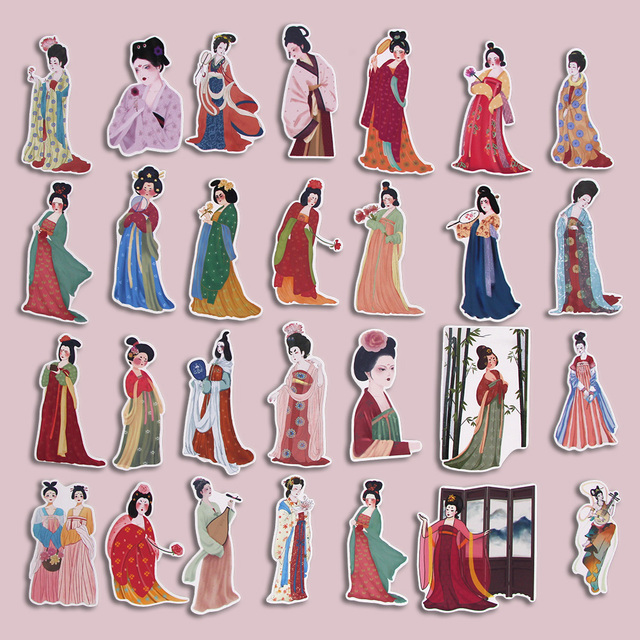 28 naklejek dynastii Tang w starożytnym stylu chińskim do scrapbookingu i pamiętnika - Wianko - 15