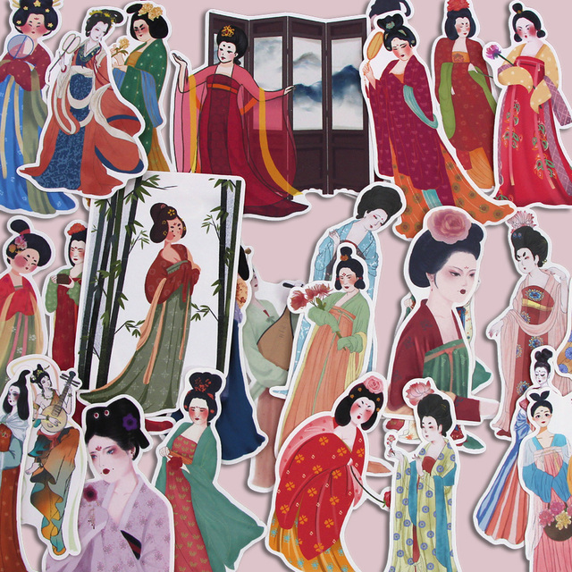 28 naklejek dynastii Tang w starożytnym stylu chińskim do scrapbookingu i pamiętnika - Wianko - 11