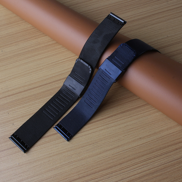 Pasek siateczkowy zegarka ze stali nierdzewnej - czarny/niebieski, szerokości 10mm-22mm - Wianko - 7