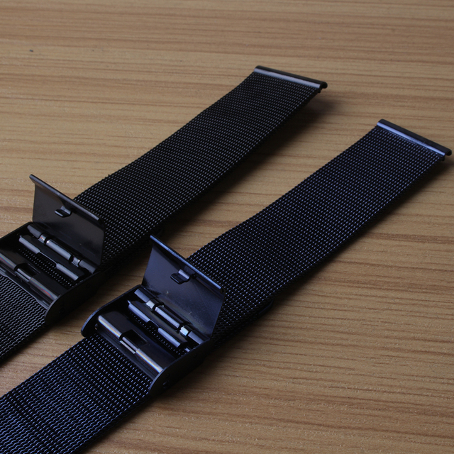 Pasek siateczkowy zegarka ze stali nierdzewnej - czarny/niebieski, szerokości 10mm-22mm - Wianko - 4