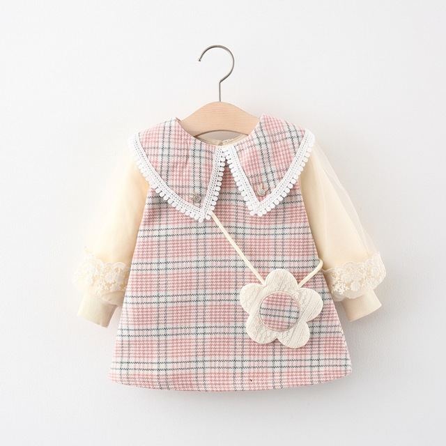 Sukienka dla niemowląt z długim rękawem, jesień-zima 2021, wzór koronki i kratki, dla dziewczynek, ubranie dla noworodka, Princess Dress - Wianko - 6