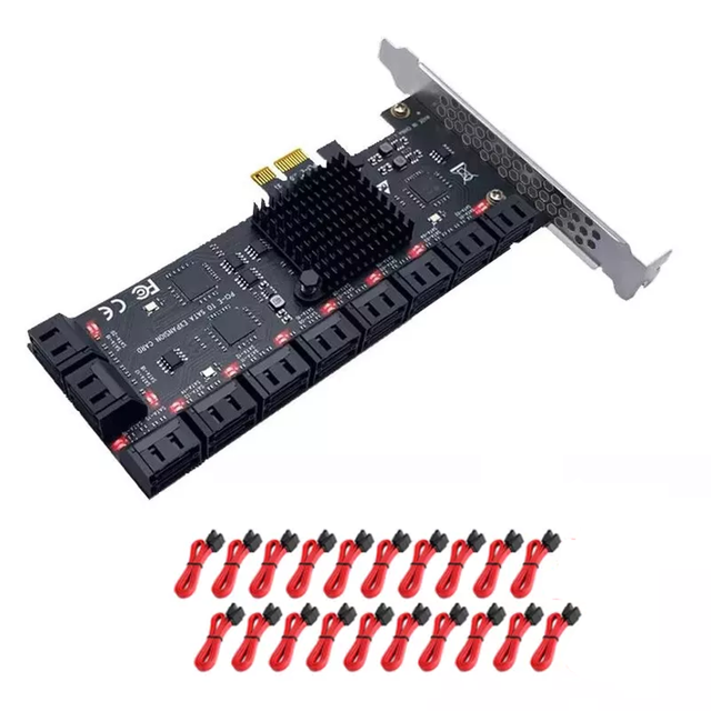 Karta rozszerzająca SATA PCIe 20-portowa z 20 kabli SATA 6 Gb/s 1X, obsługująca 20 urządzeń SATA 3.0 1X, dedykowana do Chia Mining na PCI Express - Wianko - 1