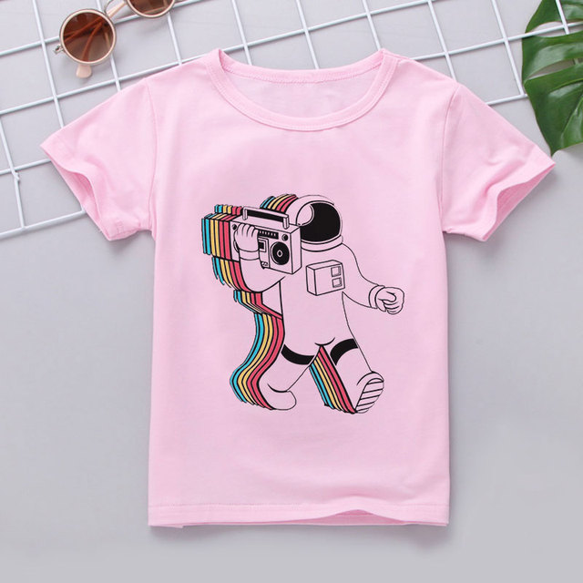 Koszulka dziecięca z krótkim rękawem i wzorem astronauty - biała, do noszenia na co dzień - Wianko - 10