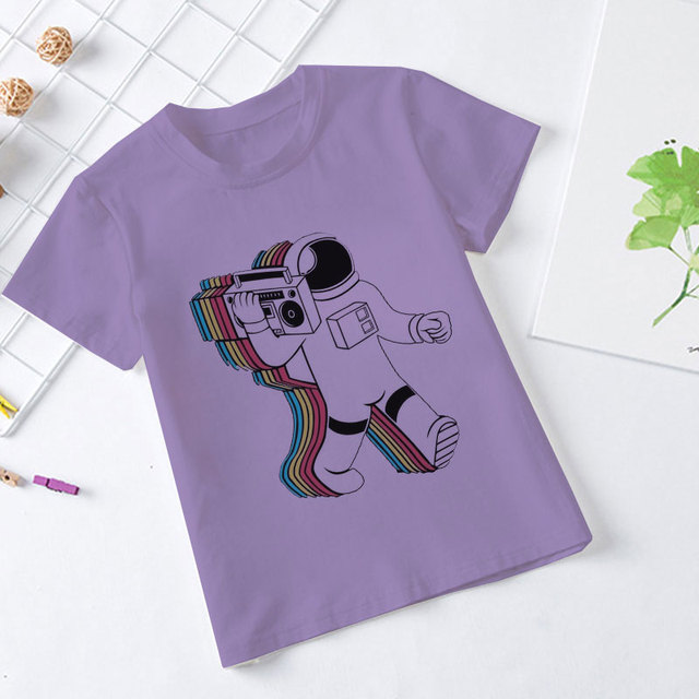 Koszulka dziecięca z krótkim rękawem i wzorem astronauty - biała, do noszenia na co dzień - Wianko - 15