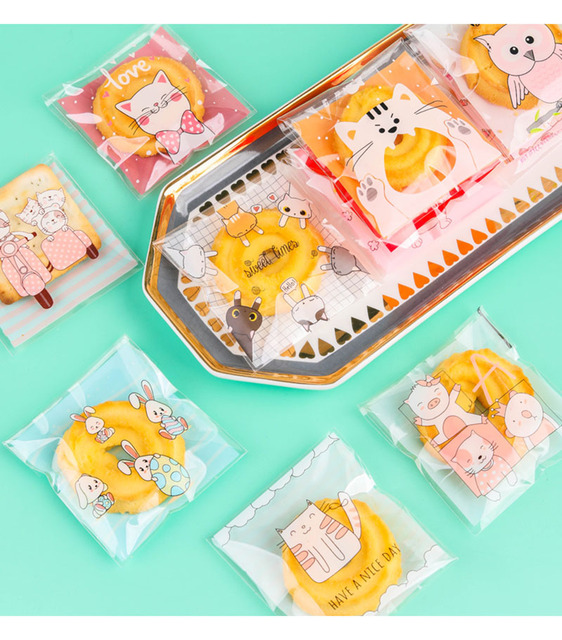 100 sztuk Cute Cartoon Cat Cookies - cukierki samoprzylepne w torbie o przezroczystej siatce - idealne na prezenty i imprezy DIY - Wianko - 2