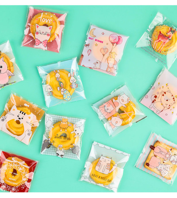100 sztuk Cute Cartoon Cat Cookies - cukierki samoprzylepne w torbie o przezroczystej siatce - idealne na prezenty i imprezy DIY - Wianko - 5