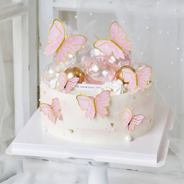 Zestaw 2 ozdób na tort w kolorze różowym i fioletowym z motylami na szczęśliwe urodziny oraz dekoracje weselne do pieczenia ciasta - Wianko - 7