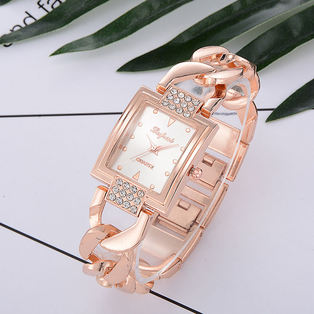 Różowo-złoty zegarek damski z bransoletą, kryształkami górskimi - Reloj Mujer Relogio Feminino - Wianko - 6
