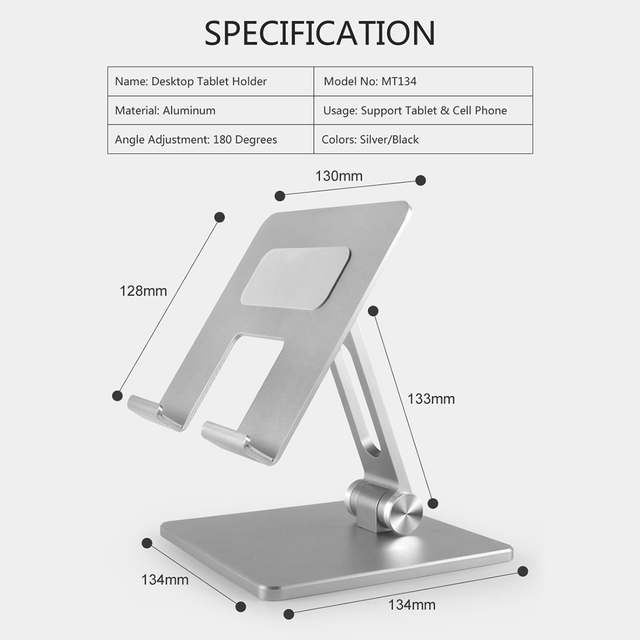 Aluminiowy stojak na duże tablety - regulowany, składany, dla iPadPro, Samsung, Xiaomi, Huawei - Wianko - 21