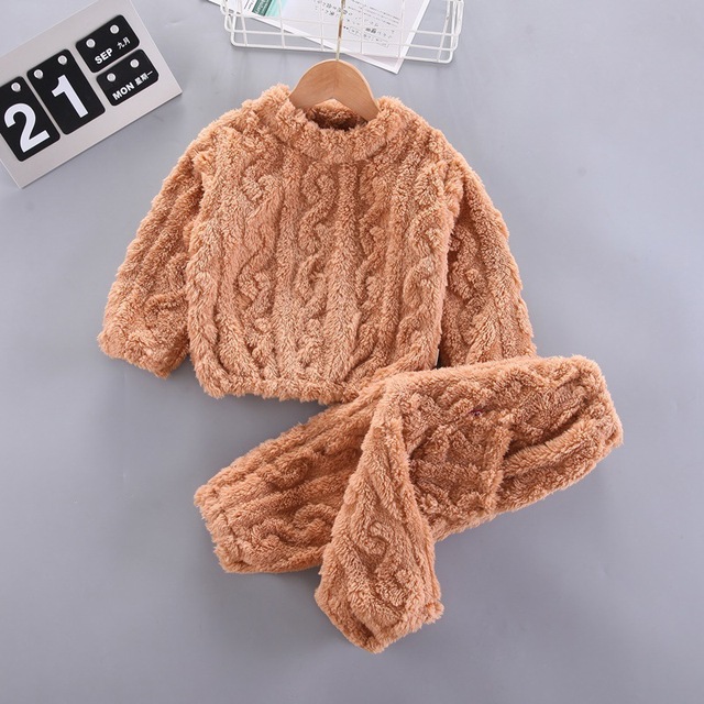 Jesienno-zimowe ubrania domowe dla niemowląt: pluszowy sweter i spodnie o jednolitym kolorze dla chłopców i małych dziewcząt - Wianko - 18