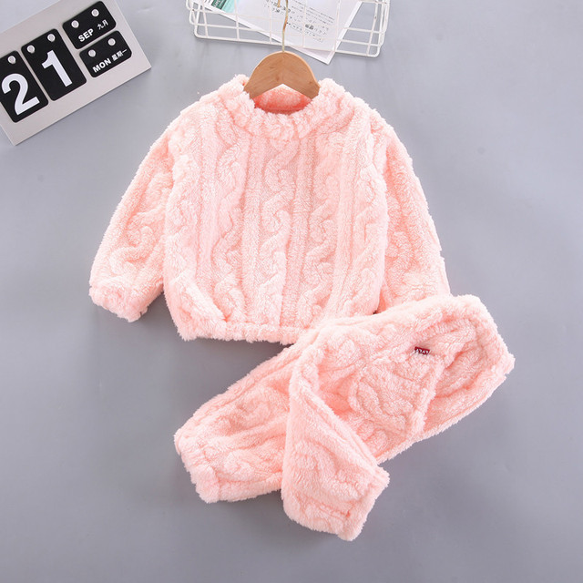 Jesienno-zimowe ubrania domowe dla niemowląt: pluszowy sweter i spodnie o jednolitym kolorze dla chłopców i małych dziewcząt - Wianko - 6