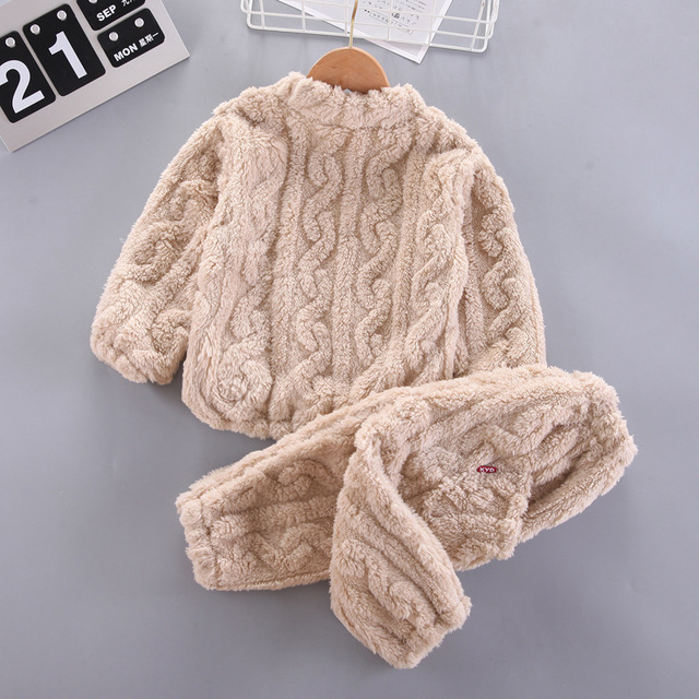 Jesienno-zimowe ubrania domowe dla niemowląt: pluszowy sweter i spodnie o jednolitym kolorze dla chłopców i małych dziewcząt - Wianko - 13