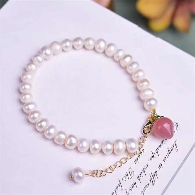 Bransoletka z naturalną perłą słodkowodną, truskawkowym kwarcem i różowym kryształem - biżuteria dla kobiet, prezent urodzinowy - Wianko - 6