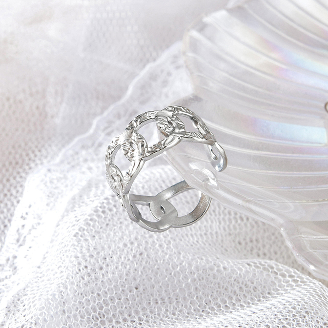 Pierścień ze stali nierdzewnej, vintage, filigranowy, geometryczny, złoty, regulowany, biżuteria dla kobiet, prezent ślubny - Wianko - 10