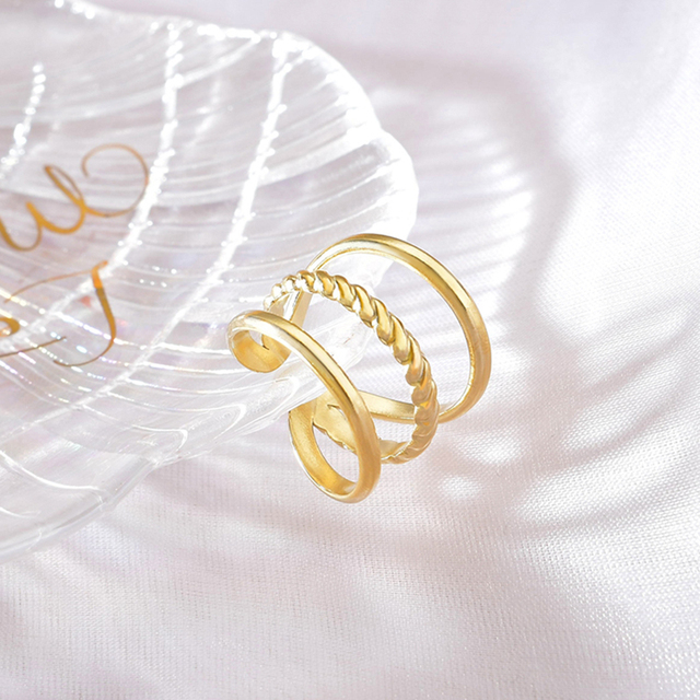 Pierścień ze stali nierdzewnej, vintage, filigranowy, geometryczny, złoty, regulowany, biżuteria dla kobiet, prezent ślubny - Wianko - 12