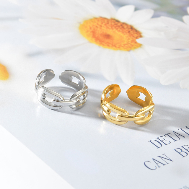 Pierścień ze stali nierdzewnej, vintage, filigranowy, geometryczny, złoty, regulowany, biżuteria dla kobiet, prezent ślubny - Wianko - 16