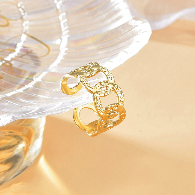 Pierścień ze stali nierdzewnej, vintage, filigranowy, geometryczny, złoty, regulowany, biżuteria dla kobiet, prezent ślubny - Wianko - 11