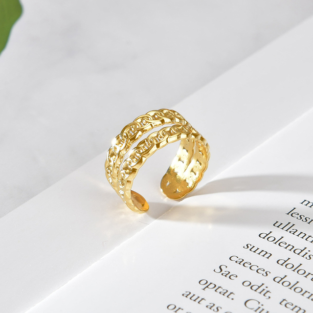 Pierścień ze stali nierdzewnej, vintage, filigranowy, geometryczny, złoty, regulowany, biżuteria dla kobiet, prezent ślubny - Wianko - 13