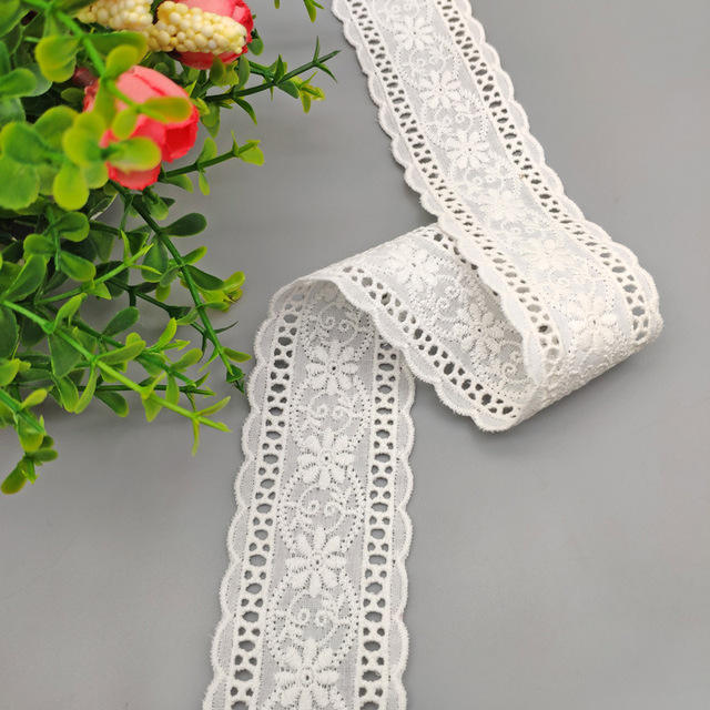 Bawełniana haftowana koronka wykończeniowa 5 jardów z kwiatowym wzorem do DIY odzieży - akcesoria do szycia, ozdoby i wstążki - Wianko - 1