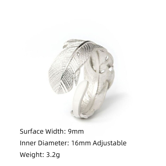 925 srebrny pierścień otwierający z kreatywnym, prostym piórem - biżuteria dla kobiet Evimi - Wianko - 1