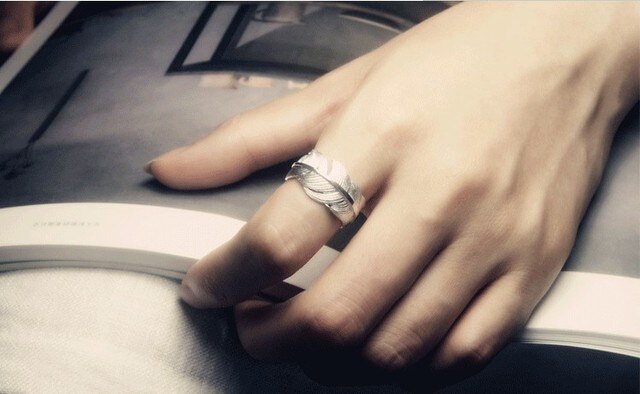 925 srebrny pierścień otwierający z kreatywnym, prostym piórem - biżuteria dla kobiet Evimi - Wianko - 4