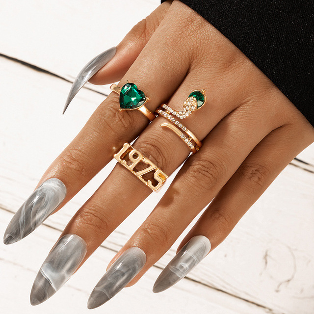 Zestaw 3 pierścieni w stylu vintage Y2K z modnym złotym metalem dla kobiet - wąż, lew - kolor srebrny - Wianko - 9