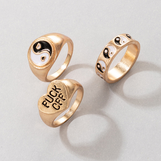 Zestaw 3 pierścieni w stylu vintage Y2K z modnym złotym metalem dla kobiet - wąż, lew - kolor srebrny - Wianko - 6