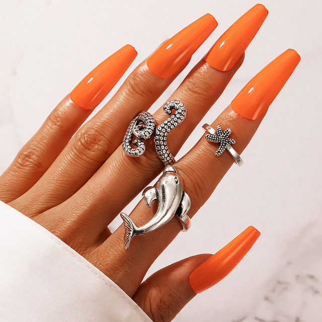 Zestaw 3 pierścieni w stylu vintage Y2K z modnym złotym metalem dla kobiet - wąż, lew - kolor srebrny - Wianko - 8