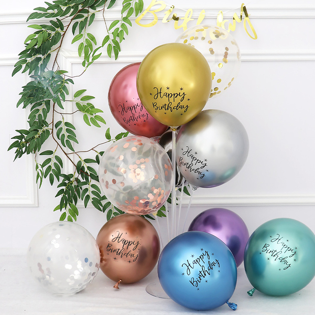 Chromowe metaliczne balony lateksowe 12 cali z nadrukiem na urodziny - 10/20/30 sztuk - Wianko - 7