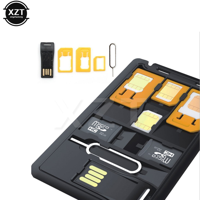 Uniwersalny adapter 5w1 do kart SIM - przechowywania kart Nano i Micro SIM, wraz z uchwytem ochronnym i czytnikiem - Wianko - 1