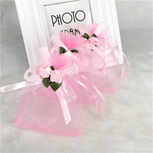 10 sztuk różowej organzy tulipan torba na biżuterię, prezent lub cukierki do pakowania - Wianko - 6