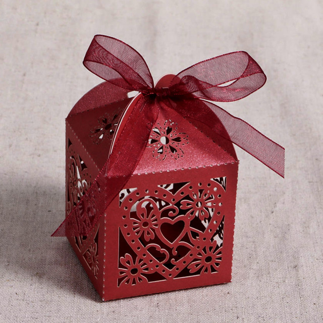 10 sztuk serce miłość laserowo wycinane Hollow pudełka na prezenty cukierki z wstążką Baby Shower weselne - Wianko - 6