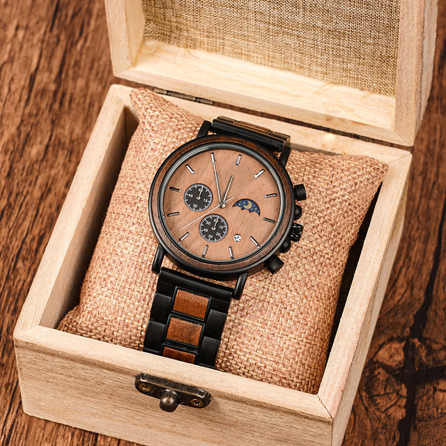 Drewniany zegarek mężczyźni 2021 Top marka - Chronograf, wodoodporny, prezent na Walentynki - Wianko - 2