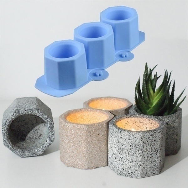 Formy silikonowe do gliny - Ośmiokątna doniczka DIY na sukulenty, świecznik i składana kwietnik z ceramiki glinianej i żywicy - Wianko - 1