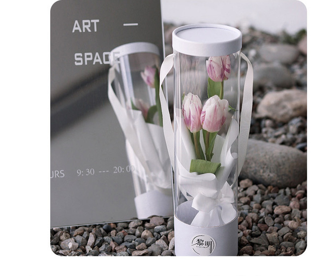 Pudełko kwiatowe na Dzień Matki z przenośnym przezroczystym oknem i kompozycją kwiatową w formie cylindra - Wianko - 10