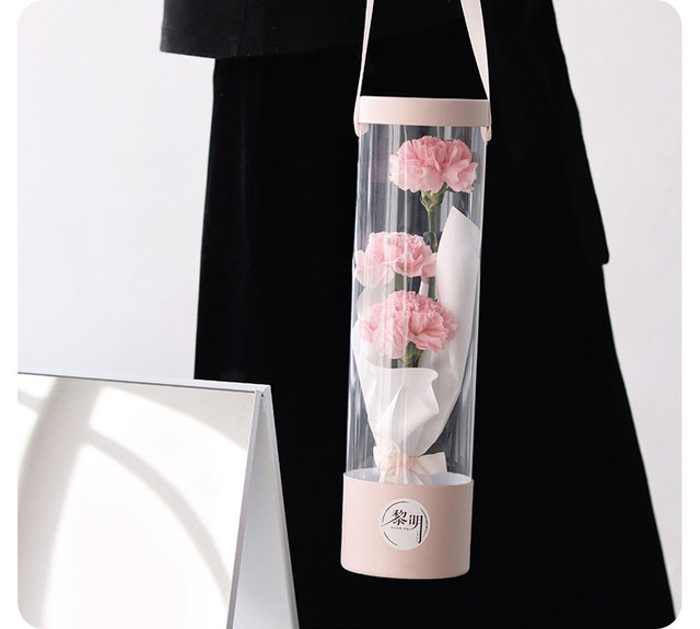 Pudełko kwiatowe na Dzień Matki z przenośnym przezroczystym oknem i kompozycją kwiatową w formie cylindra - Wianko - 12
