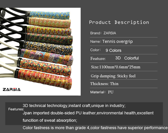 Opaski tenisowe ZARSIA 50 sztuk/partia - miękkie dwustronnie lepkie Overgrips z 3D kolorowym drukowaniem dla rakiet badmintonowych i tenisowych - Wianko - 2