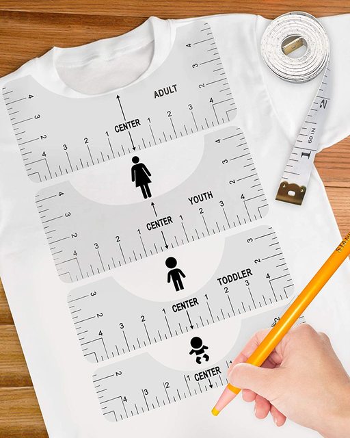 T-Shirt linijka wyrównująca dla dorosłych, młodzieżowych i maluchów - zestaw 4 sztuk z tabelą rozmiarów - Wianko - 1