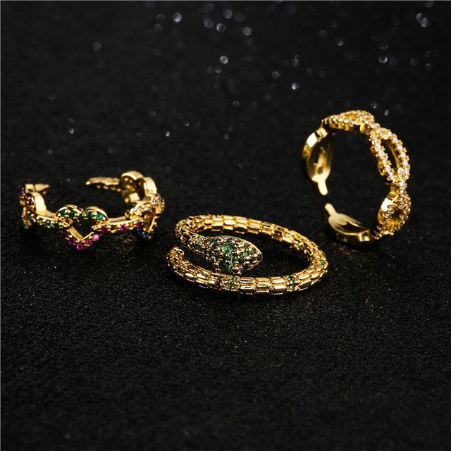 Pierścień wąż otwarta konstrukcja zielone/niebieskie/czerwone oko złoty kolor 2021 biżuteria Party Femme - Wianko - 5