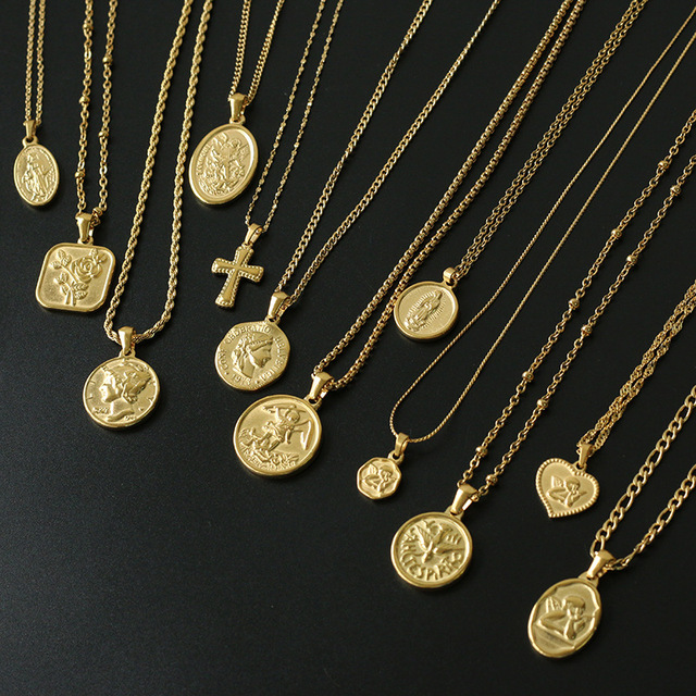 Wisiorek z wizerunkiem religijnym w stylu vintage - złoty krzyż serce - stal nierdzewna - dla kobiet - Wianko - 4