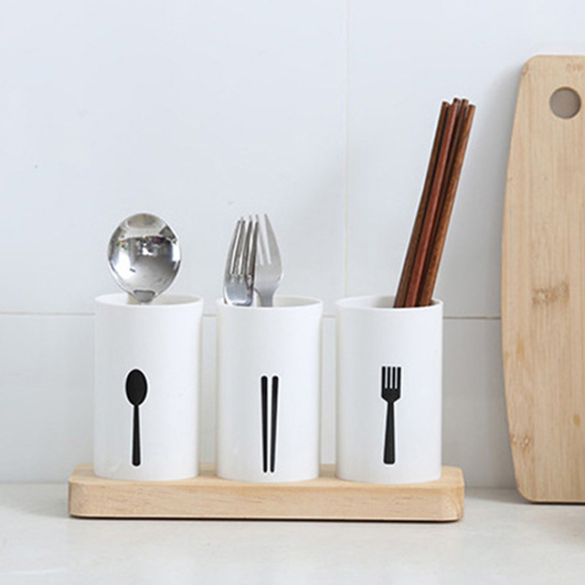 Uchwyt na sztućce zastawa stołowa - organizer łyżka widelec Chopstick - stojak drewniany do kuchni - Wianko - 6