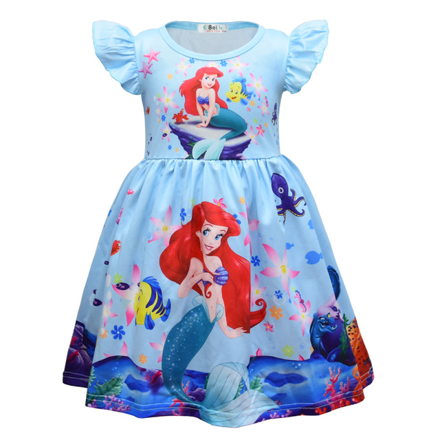 Sukienka dla dziewczynki na lato 2021 z krótkim rękawem, nadrukiem kreskówkowym i wzorem syrenki, wykonana z miłego w dotyku materiału jedwabnego - Wianko - 8