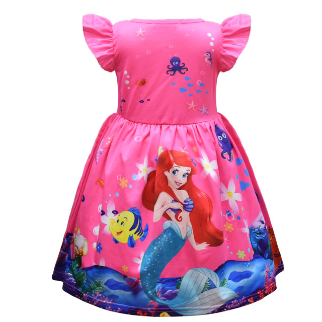 Sukienka dla dziewczynki na lato 2021 z krótkim rękawem, nadrukiem kreskówkowym i wzorem syrenki, wykonana z miłego w dotyku materiału jedwabnego - Wianko - 4