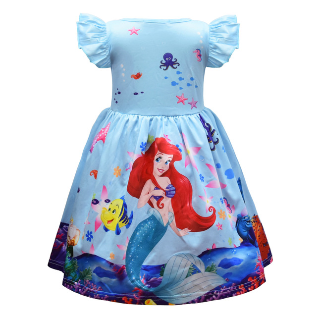 Sukienka dla dziewczynki na lato 2021 z krótkim rękawem, nadrukiem kreskówkowym i wzorem syrenki, wykonana z miłego w dotyku materiału jedwabnego - Wianko - 9