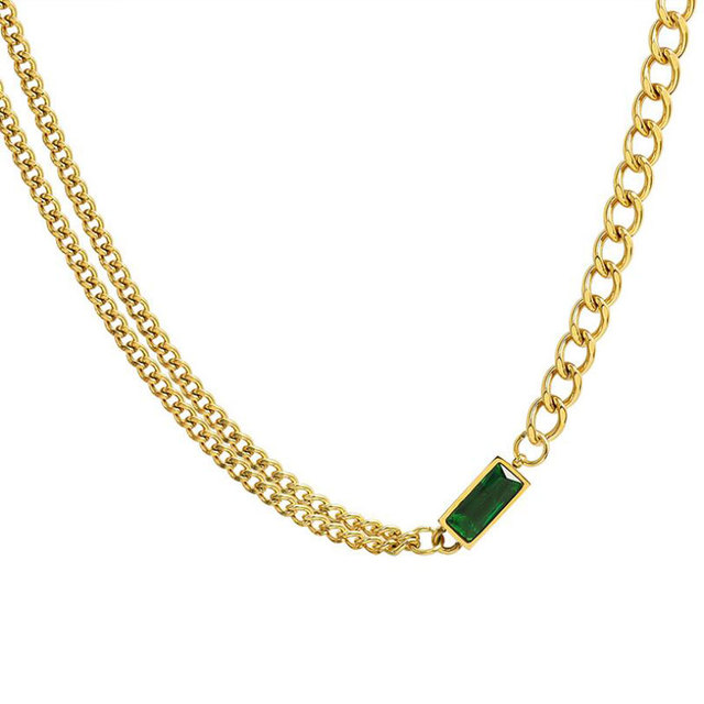 Czarne i zielone kamienie szlachetne, cyrkonia - łańcuch bransoletka, naszyjnik, zestaw biżuterii ze stali nierdzewnej - Wianko - 1