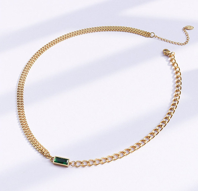 Czarne i zielone kamienie szlachetne, cyrkonia - łańcuch bransoletka, naszyjnik, zestaw biżuterii ze stali nierdzewnej - Wianko - 2